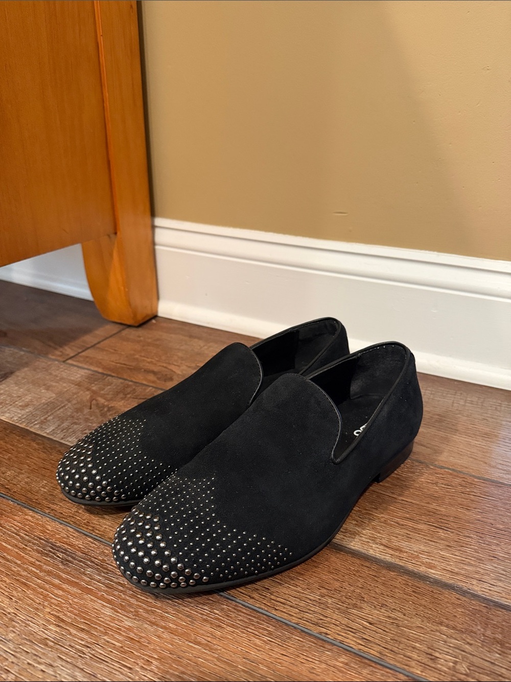 Mens Aldo Suede Studded Slip-On Loafers - Black